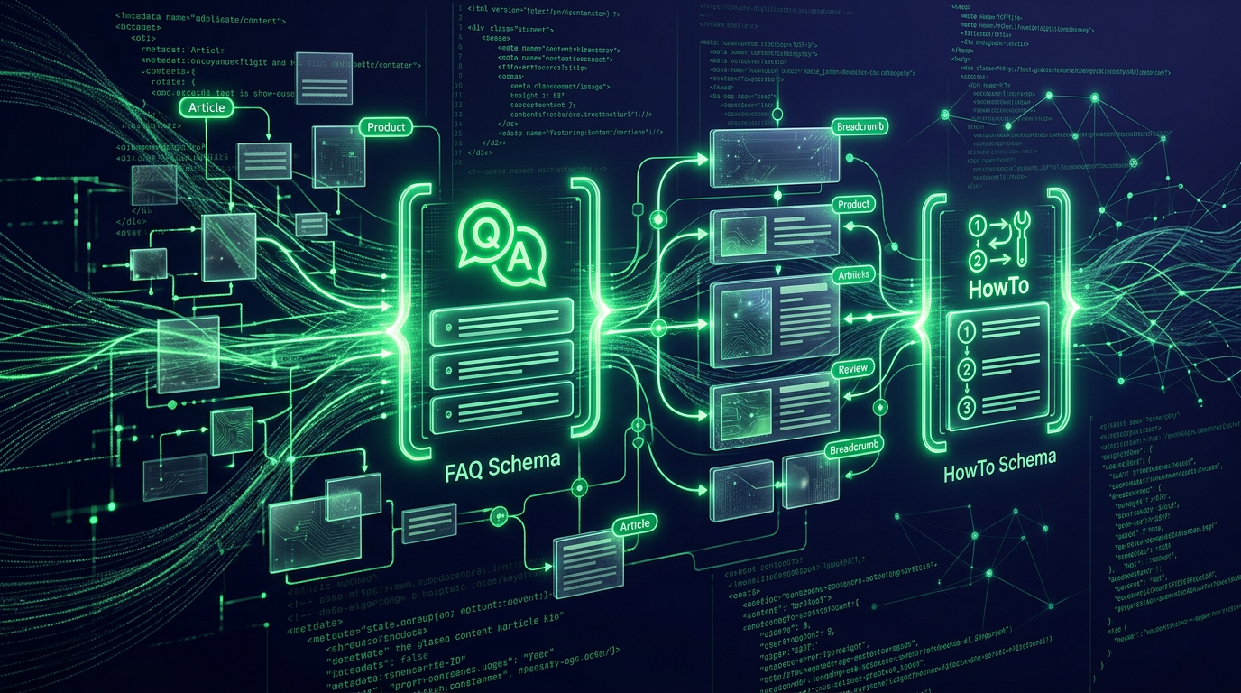 KI-SEO-Optimierung mit FAQ-Schema, HowTo-Struktur und Content-Refactor-Visualisierung
